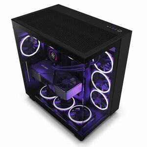 NZXT case H9 Flow Dual-chambers ATX / 4x120mm fan / až 10xfan / mesh top / glass side panel, front / black obraz