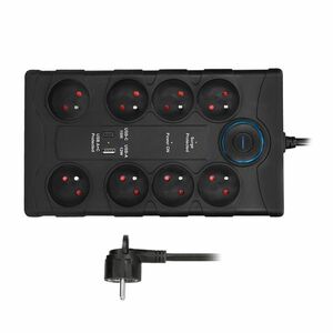 Solight přepěťová ochrana, 8z, USB A+CA, 2m, černá PO80B obraz