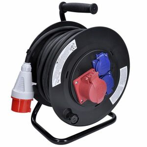 Solight prodlužovací přívod - na bubnu, zásuvky 400V + 230V, 25m kabel guma-neopren 5x1, 5mm2, IP44 PB40 obraz