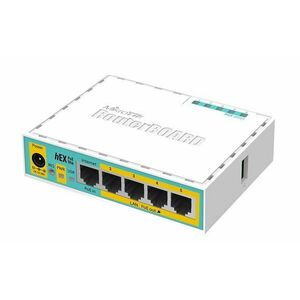 MIKROTIK RouterBOARD hEX PoE lite + L4 (650 MHz, 64 MB RAM, 5×LAN switch, USB, plastic case, zdroj) obraz