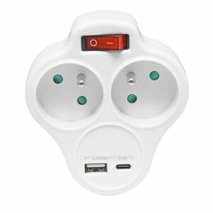 Ecolite 2-zásuvková V rozbočka 1xUSB 1xUSB-C 5V/2, 4A vypínač XQFZBK-01/3 obraz