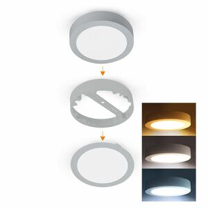 Solight LED mini panel koupelnový 2v1, 3CCT, podhledový/přisazený, 18W, 1530lm, IP54, stříbrná, kulatý WD242-S obraz