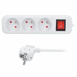 Solight prodlužovací přívod 3m, 3 zásuvky, vypínač, 16A/3680W, PVC, bílý PP12X obraz