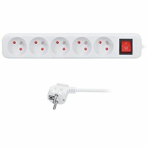 Solight prodlužovací přívod 3m, 5 zásuvek, vypínač, 16A/3680W, PVC, bílý PP52X obraz