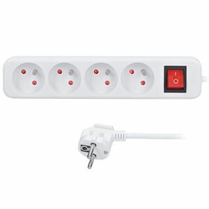 Solight prodlužovací přívod 5m, 4 zásuvky, vypínač, 16A/3680W, PVC, bílý PP33X obraz