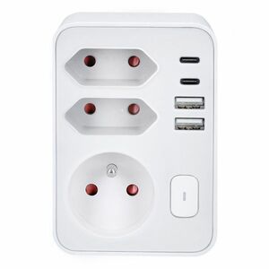 Solight rozbočka, 1x 16A + 2x 2, 5A, 2xUSB A+C, bílá, vypínač P109C obraz