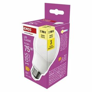 EMOS LED žiarovka Classic A60 / E27 / 9, 5 W (75 W) / 1055 lm / teplá bílá obraz