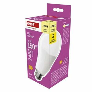 EMOS LED žiarovka Classic A80 / E27 / 20 W (150 W) / 2452 lm / Teplá bílá obraz