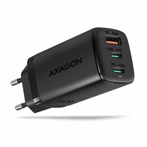 AXAGON ACU-DPQ65, GaN nabíjačka do siete 65W, 3x port (USB-A + dual USB-C), PD3.0/QC4+/PPS/Apple, černá obraz