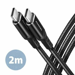 AXAGON BUCM-CM20AB, HQ kabel USB-C USB-C, 2 m, USB 2.0, PD 60W 3A, ALU, opletenie, černý obraz