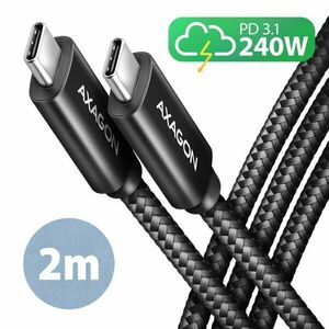 AXAGON BUCM2-CM20AB, CHARGE kabel USB-C USB-C, 2 m, Hi-Speed USB, PD 240W 5A, ALU, oplet, černý obraz