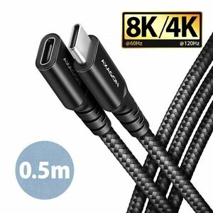 AXAGON BUCM32-CF05AB prodlužovací kabel USB-C (M) USB-C (F), 0.5 m, USB 20Gbps, PD 240W 5A, 8K HD, ALU, oplet, černý obraz