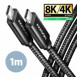 AXAGON BUCM4X-CM10AB NewGEN+ kabel USB-C USB-C, 1 m, USB4 Gen 3×2, PD 240W 5A, 8K HD, ALU, opletenie, černý obraz