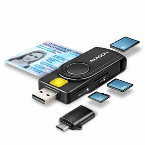 AXAGON CRE-SMP2A, USB-A + USB-C PocketReader 4-slot čítačka Smart card (eID klient) + SD/microSD/SIM obraz