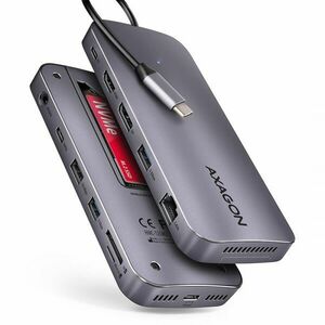 AXAGON HMC-12GM2, USB 10Gbps hub, 3x USB-A, USB-C, HDMI, DP, RJ-45 GLAN, M.2, SD/mSD, audio, PD 100W, kabel USB-C 50 cm obraz