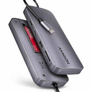 AXAGON HMC-6GM2, USB 10Gbps hub, USB-A, USB-C, HDMI, M.2 slot, SD/MicroSD, PD 100W, kabel USB-C 20 cm obraz