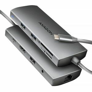 AXAGON HMC-8HLSA, USB 5Gbps hub, 3x USB-A, HDMI 4k/60Hz, RJ-45 GLAN, SD/microSD, audio, PD 100W, kabel USB-C 20 cm obraz
