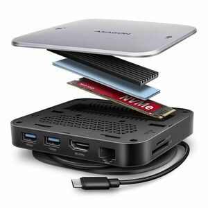 AXAGON HMC-UFO, USB 10Gbps hub, 2x USB-A, USB-C, HDMI 4k/60, RJ-45, M.2 slot, SD/mSD, audio, PD 100W, kabel USB-C 65 cm obraz