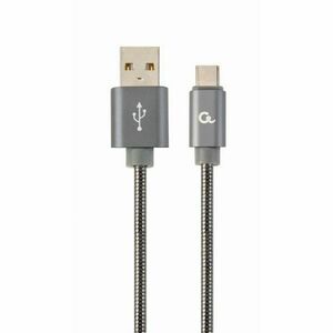 kabel CABLEXPERT USB 2.0 AM na Type-C kabel (AM/cm), 1 m, metalická spirála, šedý, blister, PREMIUM QUALITY obraz