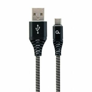 kabel CABLEXPERT USB 2.0 AM na Type-C kabel (AM/cm), 1 m, opletený, černo-bílý, blister, PREMIUM QUALITY, obraz
