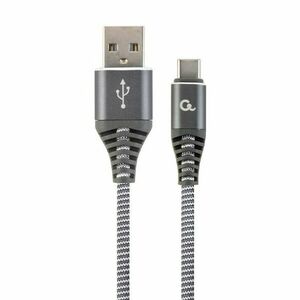 kabel CABLEXPERT USB 2.0 AM na Type-C kabel (AM/cm), 1 m, opletený, šedo-bílý, blister, PREMIUM QUALITY obraz