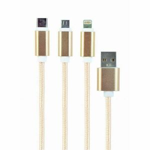 kabel CABLEXPERT USB A Male/Micro B + Type-C + Lightning, 1 m, opletený, zlatý, blister obraz
