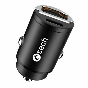 Nabíjačka USB do auta C-TECH UCC-02, 1x Type C + 1 x Type A, 30W, Power delivery 3.0, Quick Charge 3.0, hliníkové telo obraz