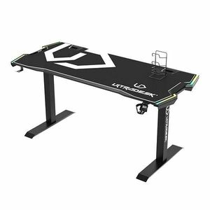 ULTRADESK herní stůl FORCE - bílý, 166x70 cm, 76.5 cm, s XXL podložkou pod myš, držák sluchátek aj nápojů, RGB obraz