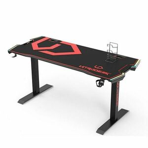 ULTRADESK herní stůl FORCE - červený, 166x70 cm, 76.5 cm, s XXL podložkou pod myš, držák sluchátek aj nápojů, RGB obraz