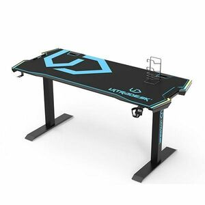 ULTRADESK herní stůl FORCE - modrý, 166x70 cm, 76.5 cm, s XXL podložkou pod myš, držák sluchátek aj nápojů, RGB obraz