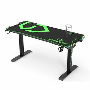 ULTRADESK herní stůl FORCE - zelený, 166x70 cm, 76.5 cm, s XXL podložkou pod myš, držák sluchátek aj nápojů, RGB obraz