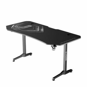 ULTRADESK herní stůl FRAG XXL BLACK, 160 x 75 cm, 75 cm, držák nápojů a sluchátek, stojan BEAM, s celoplošnou XXL pod obraz
