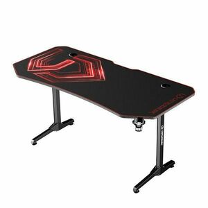ULTRADESK herní stůl FRAG XXL RED, 160 x 75 cm, 75 cm, držák nápojů a sluchátek, stojan BEAM, s celoplošnou XXL podl. obraz