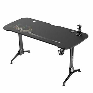 ULTRADESK herní stůl GRAND BLACK, 160x75 cm, 70-80 cm, 3 úrovne výšky, s XXL podložkou pod myš, držák sluchátek obraz