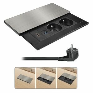 Solight vestavný blok zásuvek s posuvným krytem, 2 zásuvky, HDMI, USB A+C 20W PD, 2m, stříbrný PP128C-PD20-HDMI obraz