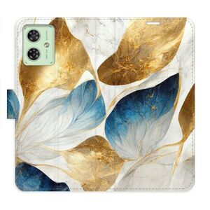 Flipové pouzdro iSaprio - GoldBlue Leaves - Motorola Moto G54 5G / G54 5G Power Edition obraz