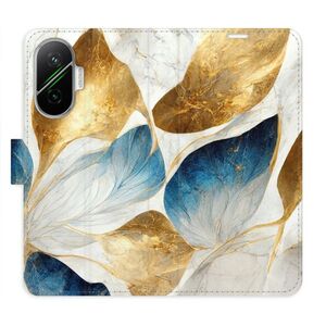 Flipové pouzdro iSaprio - GoldBlue Leaves - Poco F7 obraz