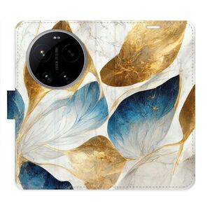 Flipové pouzdro iSaprio - GoldBlue Leaves - Xiaomi 17 Ultra obraz
