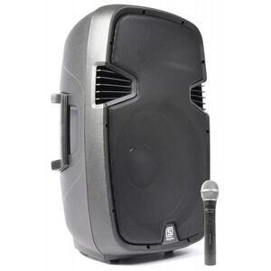 Skytec SPJ-1500A, aktivní 38 cm (15") PA reproduktor, VHF, AUX, včetně bezdrátového mikrofonu, 800W obraz