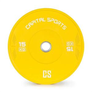 Capital Sports Nipton, bumper kotouč, závaží, 1x 15kg, tvrzená pryž, žlutá barva obraz