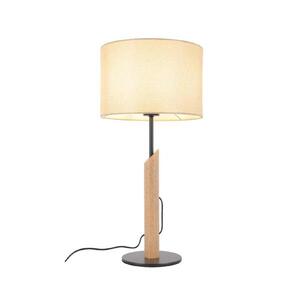 ACA Lighting stolní lampa CLIFF černý kov, dřevo a béžové textilní stínítko 1xE27 MT21585 obraz