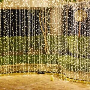 ACA Lighting Vánoční osvětlení 360 LED záclona s efekty teplá bílá vč. napájení IP44 200x200cm zelený kabel X08360114 obraz