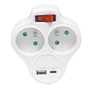 Ecolite 2-zásuvková V rozbočka 1xUSB 1xUSB-C 5V/2, 4A vypínač XQFZBK-01/3 obraz