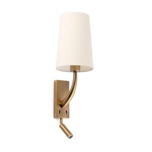 FARO REM nástěnná lampa, starozlatá/béžová, se čtecí lampičkou obraz