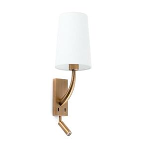 FARO REM nástěnná lampa, starozlatá/bílá, se čtecí lampičkou obraz