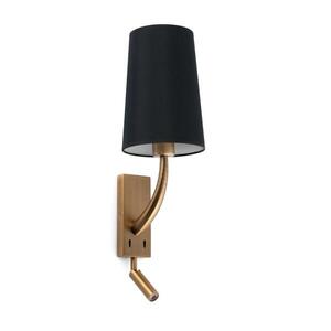 FARO REM nástěnná lampa, starozlatá/černá, se čtecí lampičkou obraz