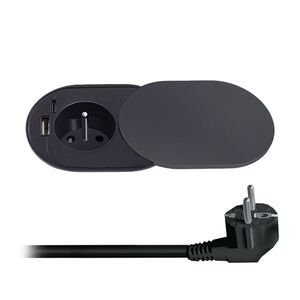 Solight 1z + USB A+C 20W PD vestavná zásuvka s posuvným víčkem, 2m, matná černá PP124CB-PD20 obraz