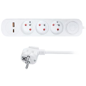 Solight prodlužovací přívod 3 zásuvky, USB A+C 20W PD, 5m, 3 x 1mm2, bílý, vypínač PP113PD20 obraz