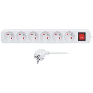 Solight prodlužovací přívod 5m, 6 zásuvek, vypínač, 16A/3680W, PVC, bílý PP73X obraz