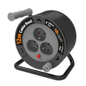 Solight prodlužovací přívod na bubnu 12m, 3 zásuvky, černý kabel, 3x 1, 5mm2 PB24 obraz